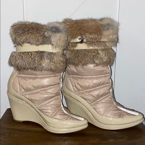 VIA SPIGA High Heel Boots Winter Snow Fur Tan